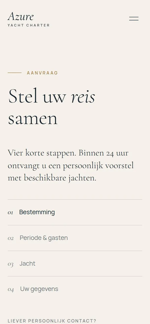 Aanvraag van Azure Yacht Charter op een telefoon