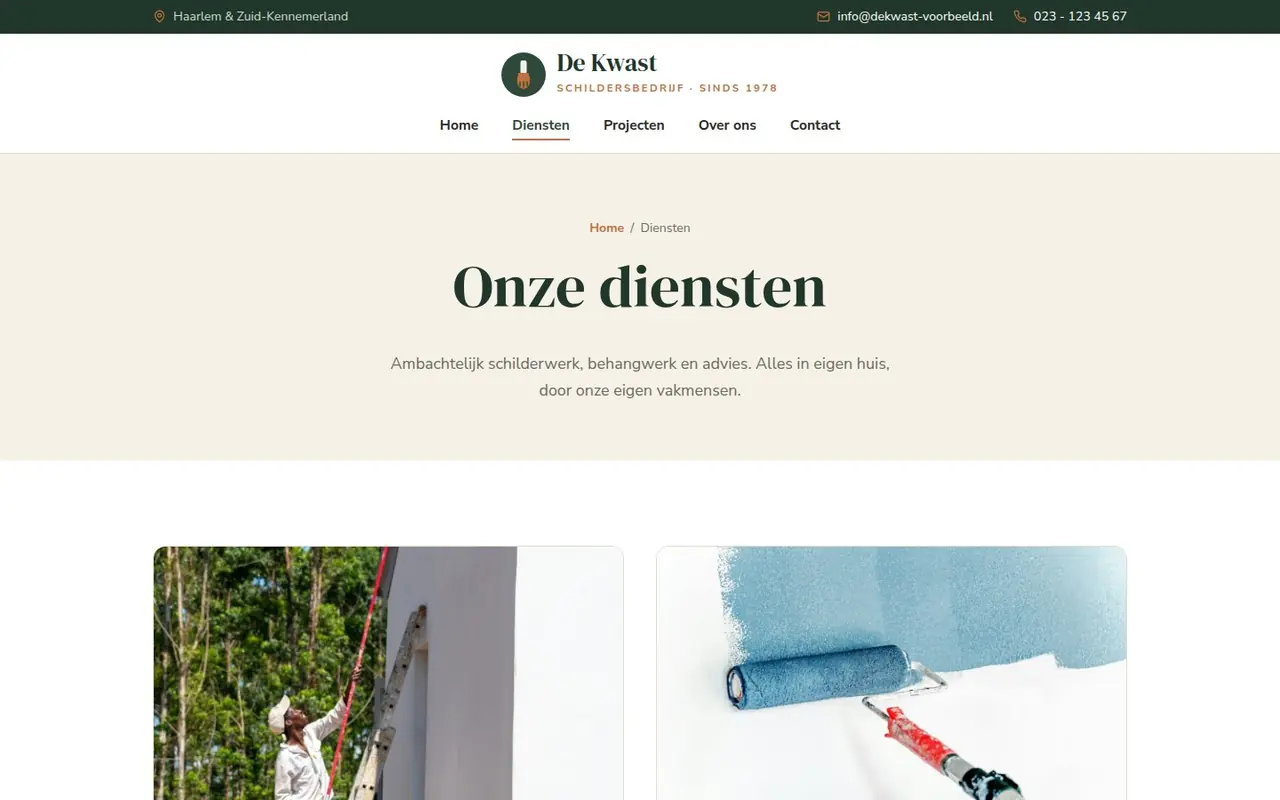 Pagina Diensten van Schildersbedrijf De Kwast
