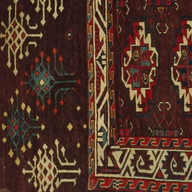 Yomud hoofdtapijt: detail van de rand