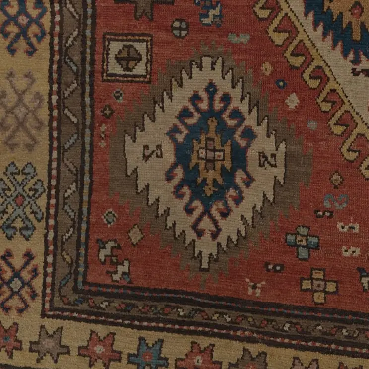 Kazak met drie medaillons: detail van de rand