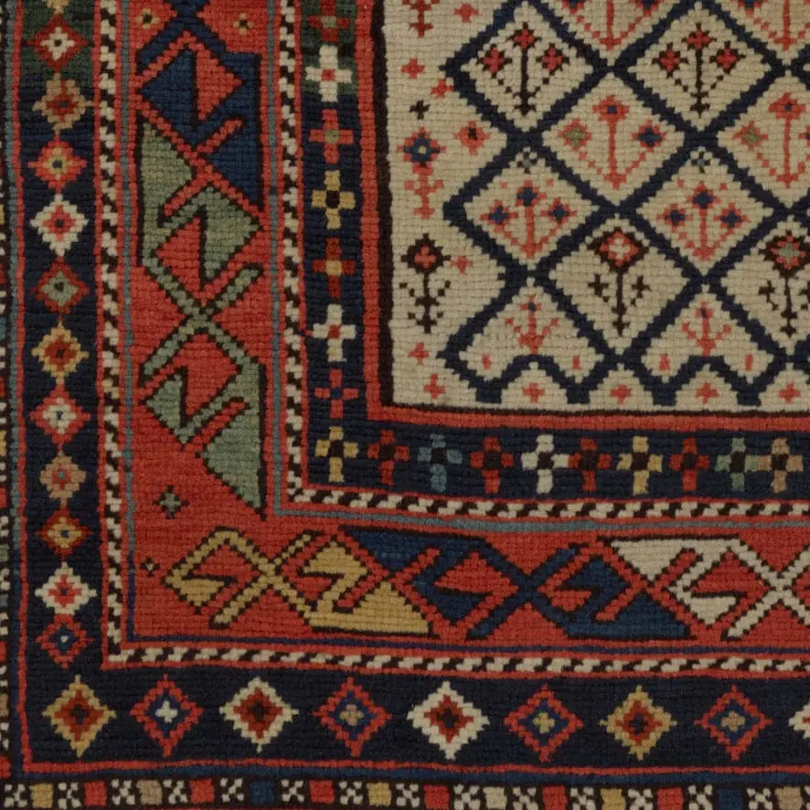 Dagestan gebedskleed: detail van de rand